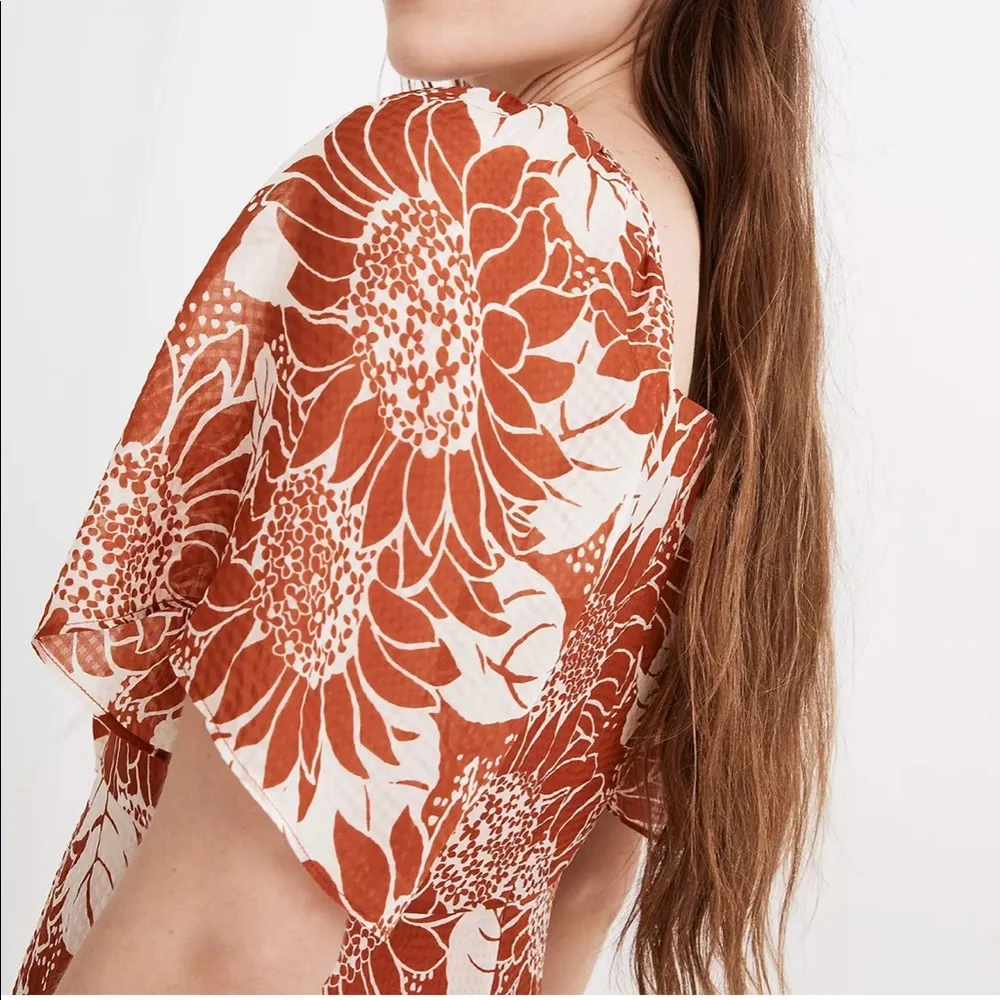 New Madewell Silk Tie-Front Mini Dress in Sunflower Season - Size 2 - Picture 4 of 8